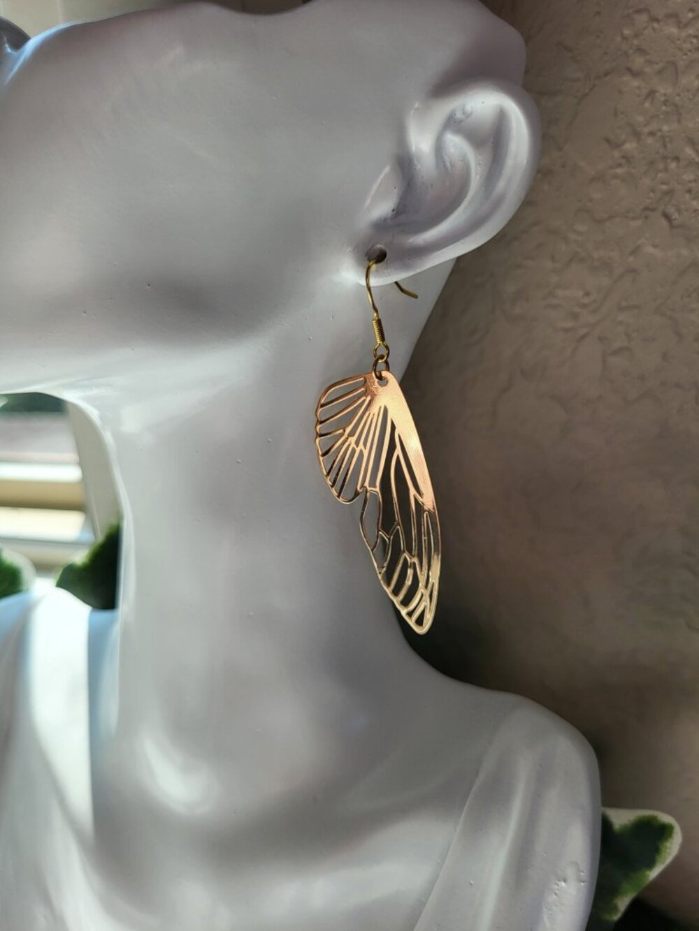 Gold Openwork Butterfly Wing Statement Dangle Earrings - Picture 3 of 7